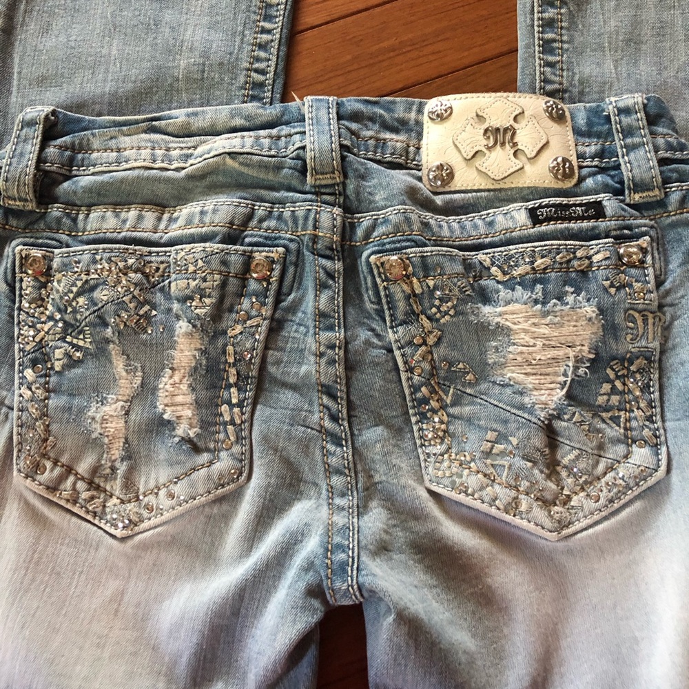 MISS ME Bling Jeans 27 Signature Boot Light Wash